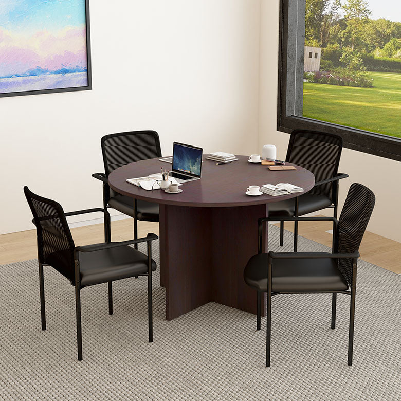 Boss Office Products 47"W Executive Round Conference Table And Chairs, Mocha