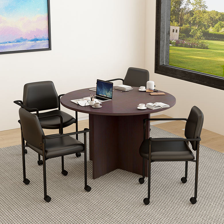 Boss Office Products 47"W Executive Round Conference Table And Chairs, Mocha