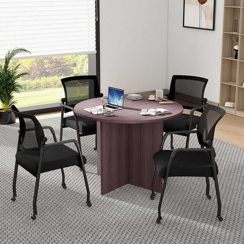 Boss Office Products 42"W Executive Round Conference Table And Chairs, Driftwood