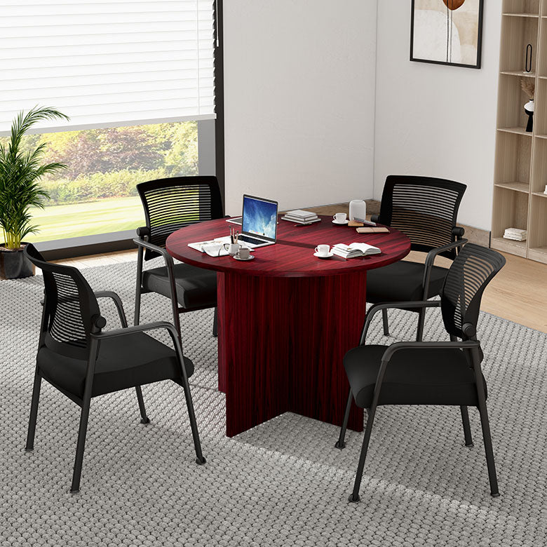 Boss Office Products 42"W Executive Round Conference Table And Chairs, Mahogany