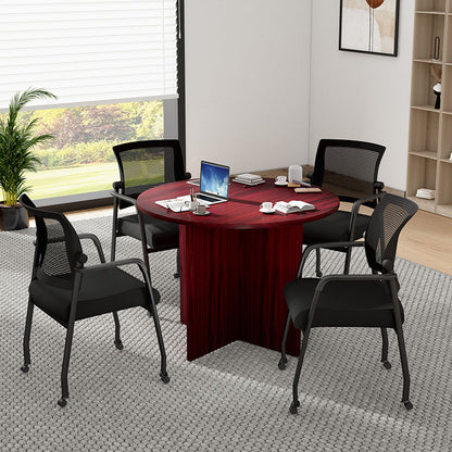 Boss Office Products 42"W Executive Round Conference Table And Chairs, Mahogany