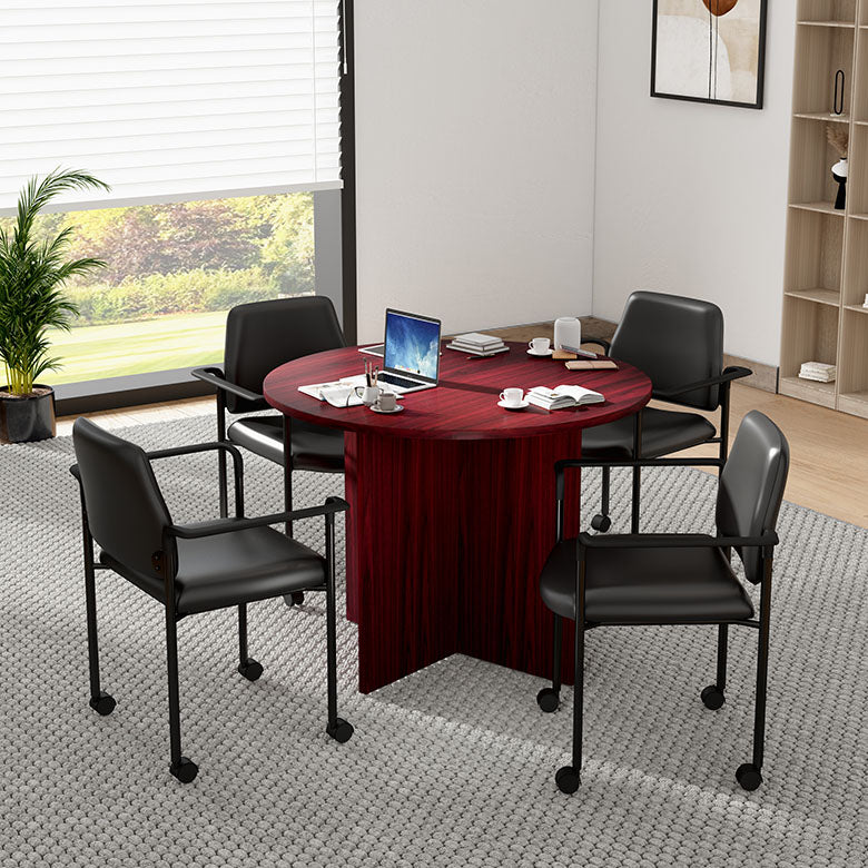 Boss Office Products 42"W Executive Round Conference Table And Chairs, Mahogany