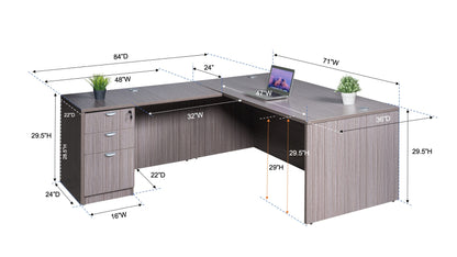 Boss 71 Inch Desk, Executive L-Shape Corner Desk with File Storage Pedestal