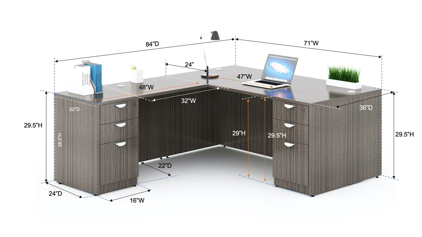 Boss 71 Inch Executive L-Shape Corner Desk with Dual File Storage Pedestals