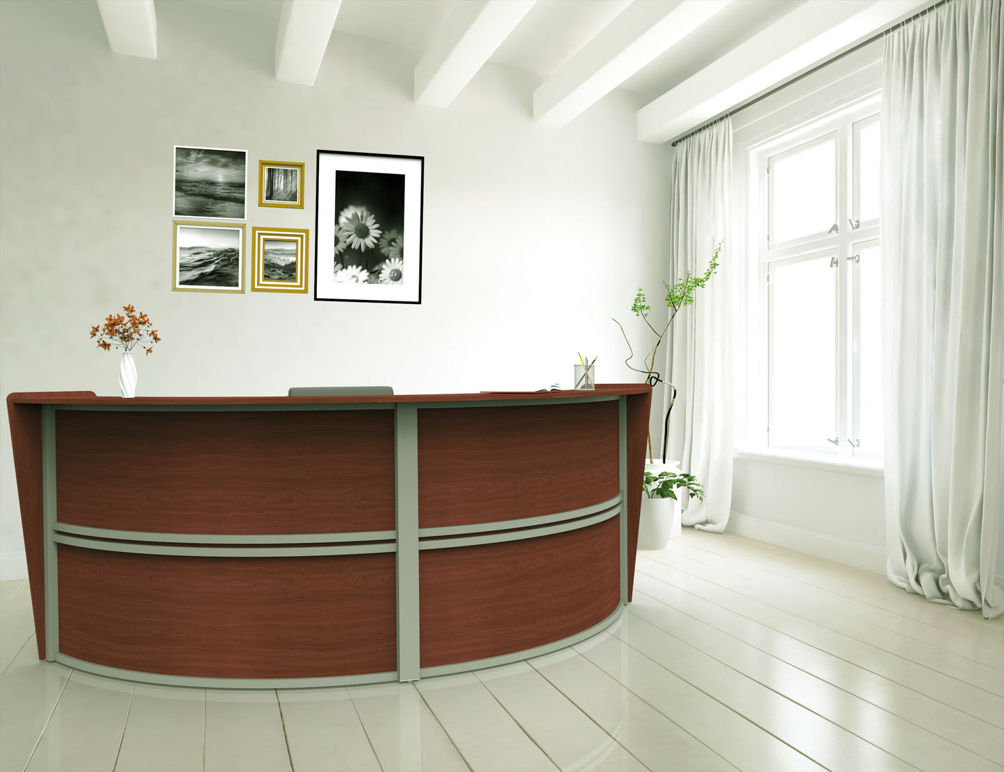 Linea Italia Curved Reception Desk with Counter 2 Units