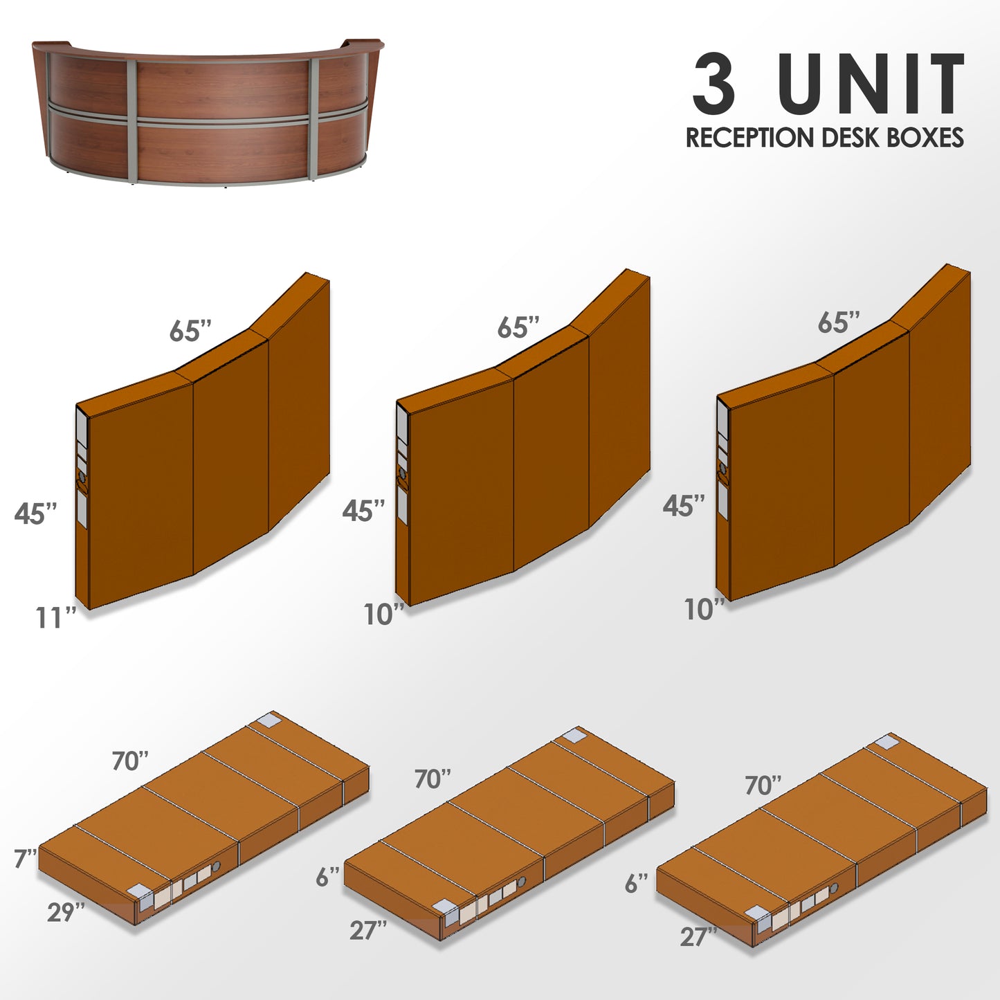 Linea Italia Curved Reception Desk with Counter 3 Units