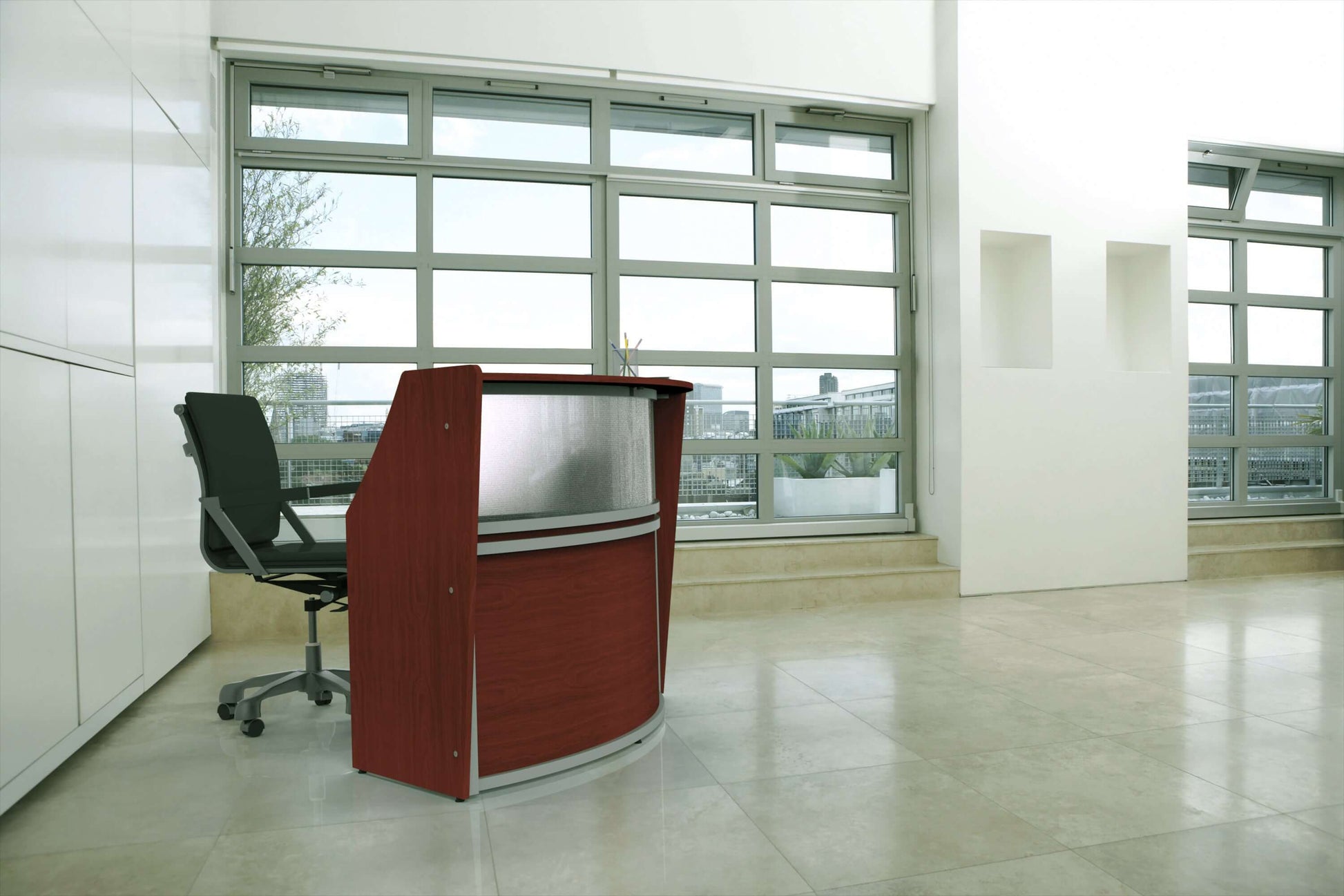 Linea Italia Curved Reception Desk with Polycarbonate Single Unit