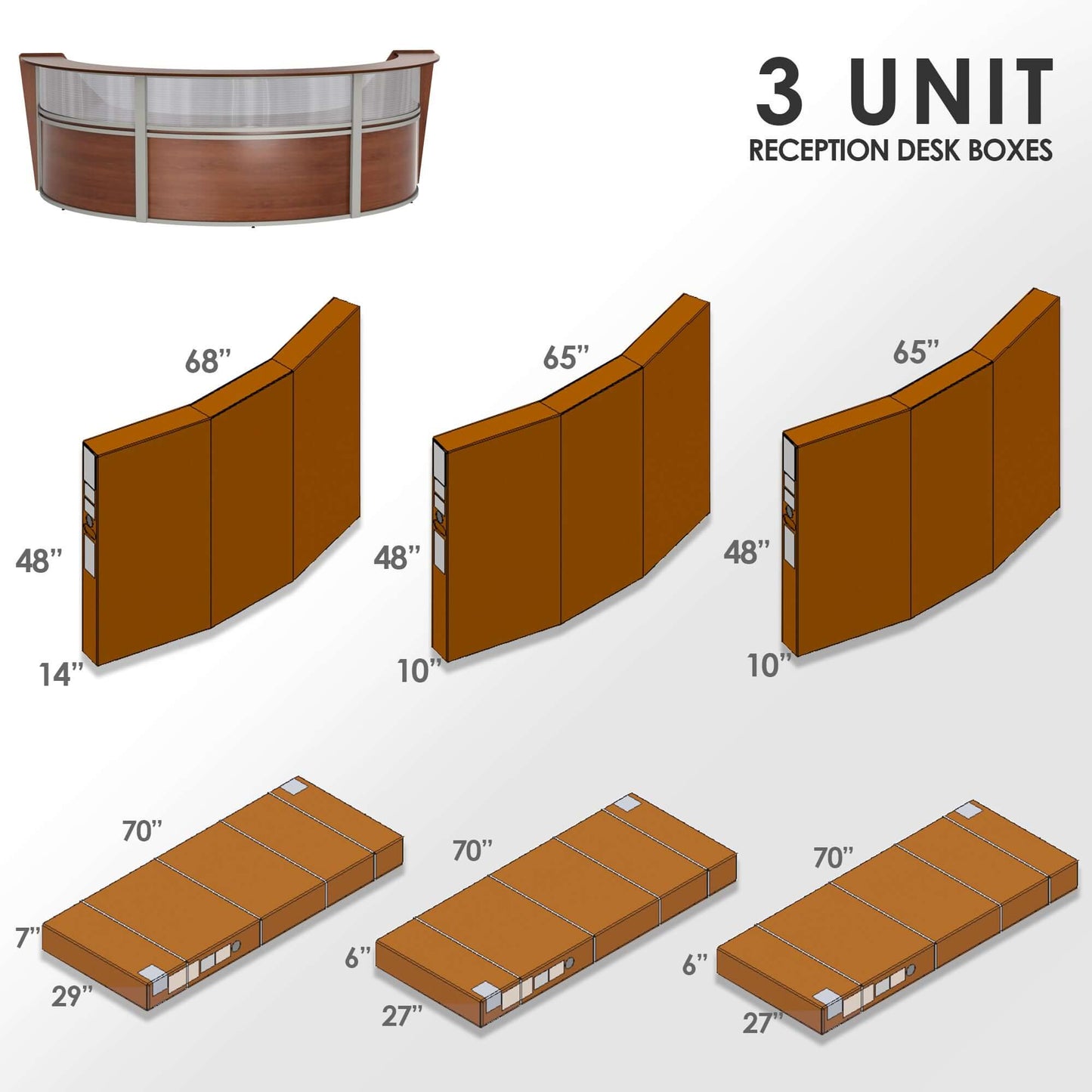 Linea Italia Curved Reception Desk with Polycarbonate 3 Units