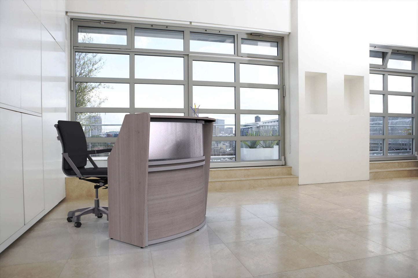 Linea Italia Curved Reception Desk with Polycarbonate Single Unit