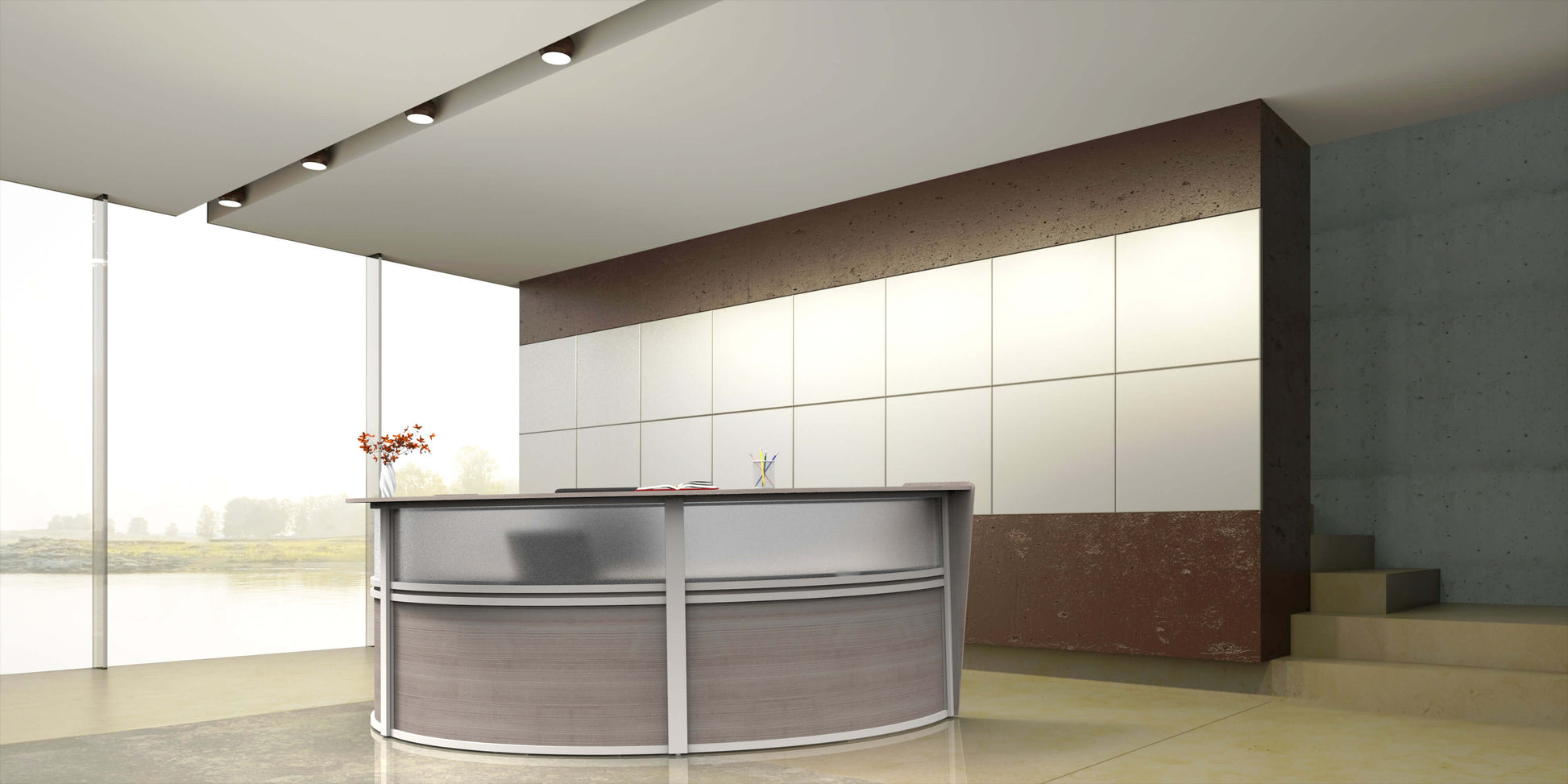 Linea Italia Curved Reception Desk with Polycarbonate 3 Units