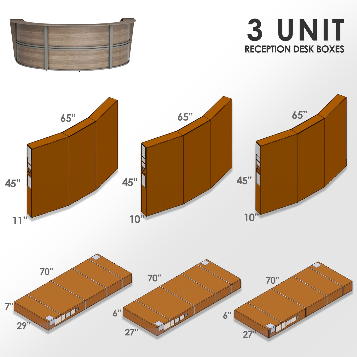 Linea Italia Curved Reception Desk with Counter 3 Units