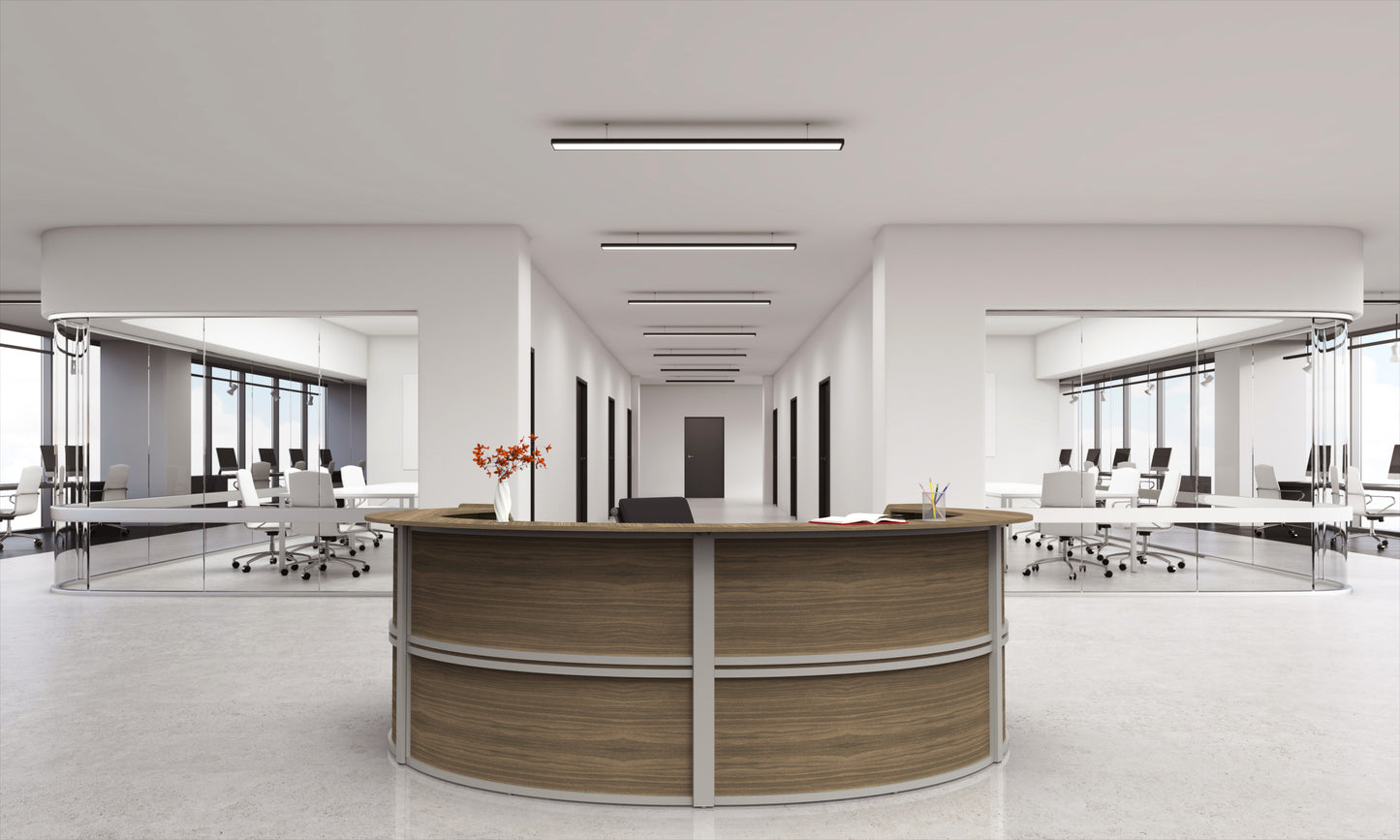 Linea Italia Curved Reception Desk with Counter 4 Units