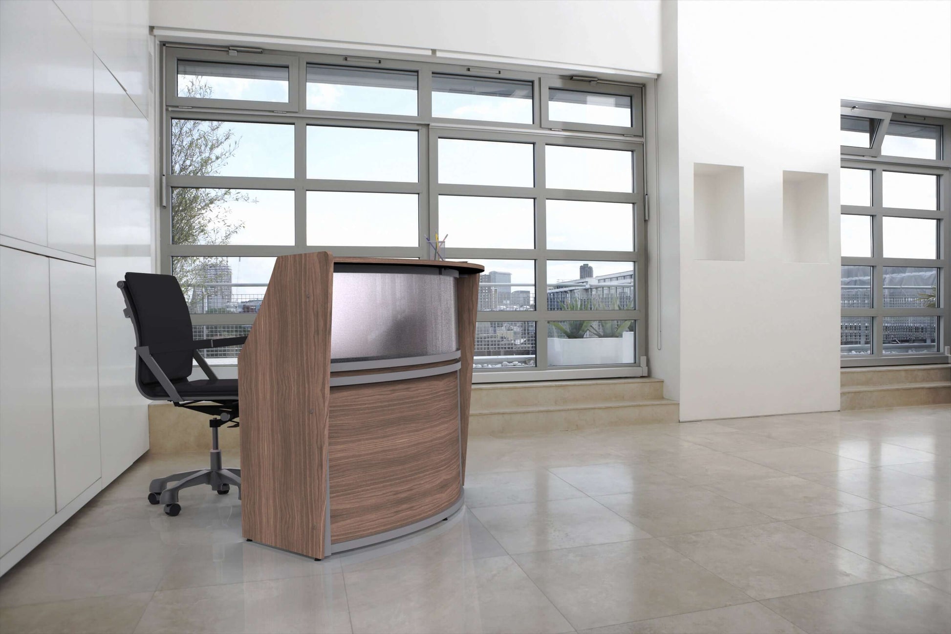 Linea Italia Curved Reception Desk with Polycarbonate Single Unit