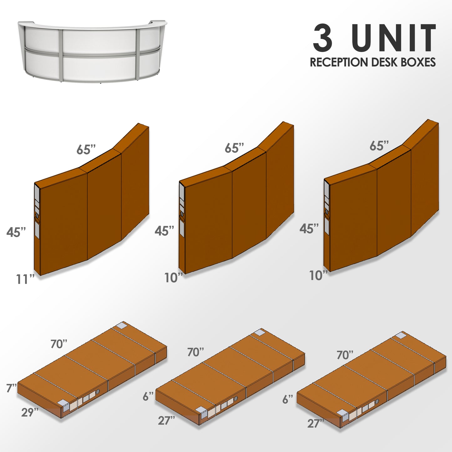 Linea Italia Curved Reception Desk with Counter 3 Units