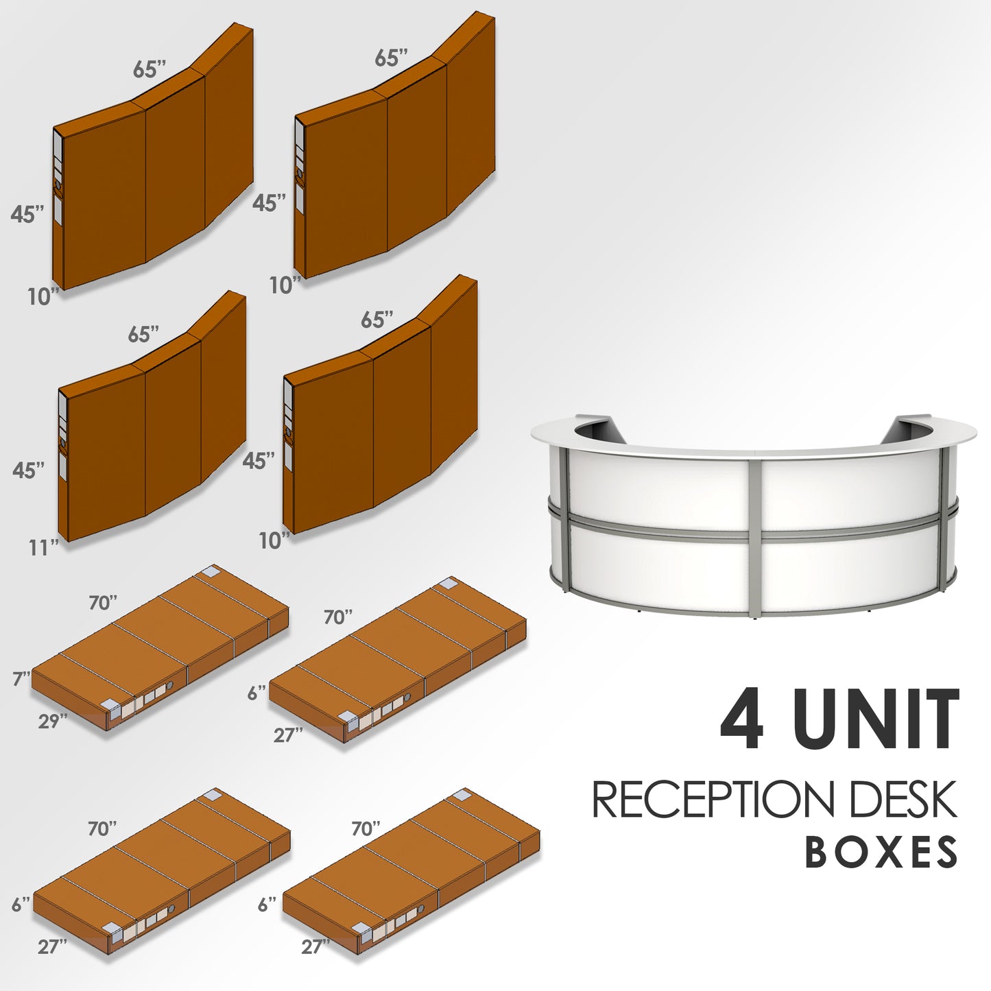 Linea Italia Curved Reception Desk with Counter 4 Units