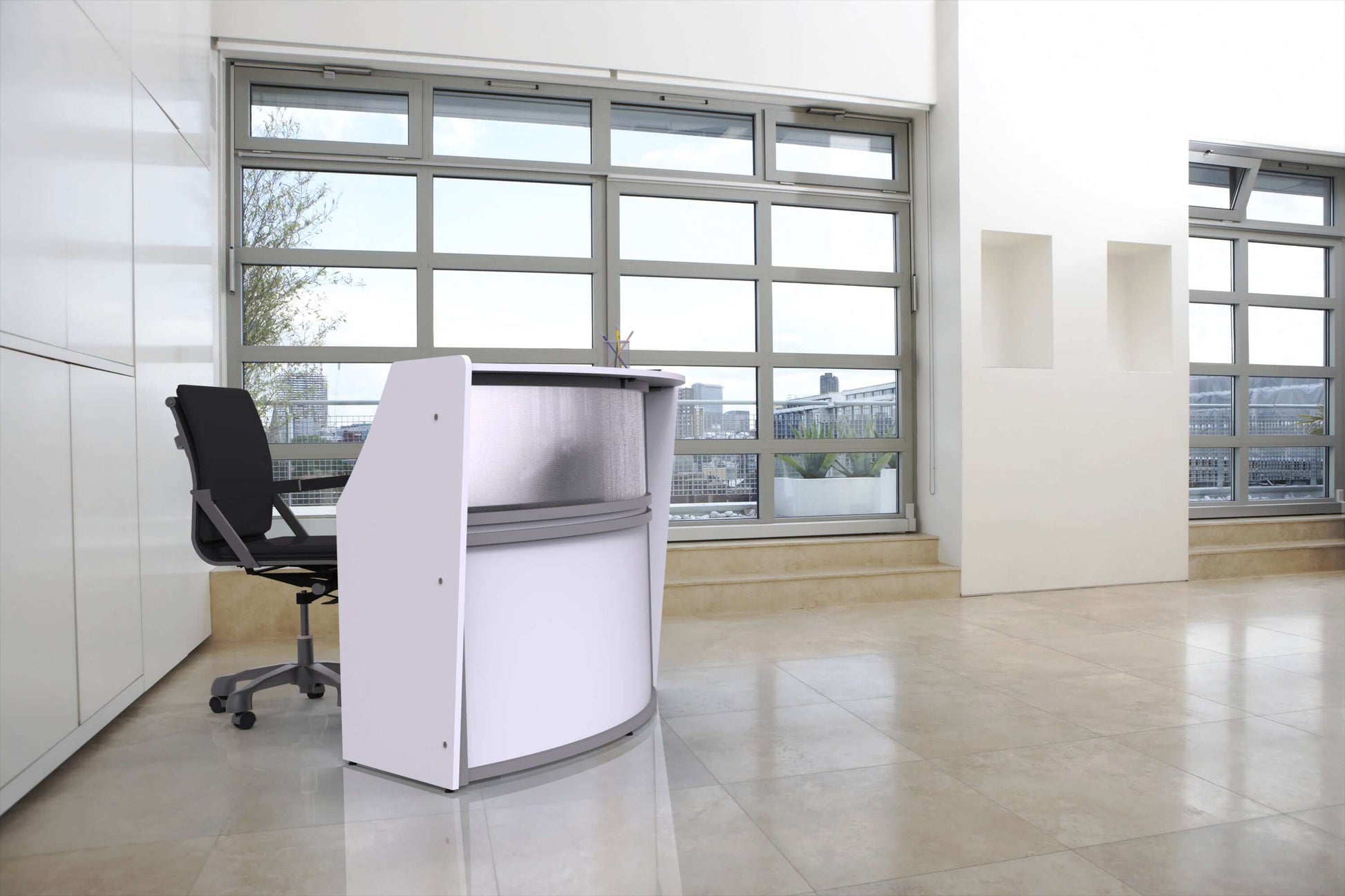 Linea Italia Curved Reception Desk with Polycarbonate Single Unit