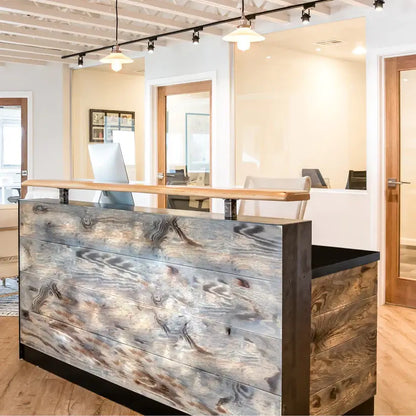 Reception Counter Solutions Memphis Reception Desk - Reclaimed Wood Reception Desk- Rustic Reception Desk