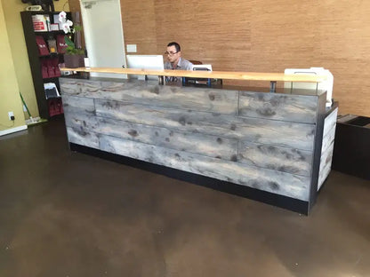 Reception Counter Solutions Memphis Reception Desk - Reclaimed Wood Reception Desk- Rustic Reception Desk