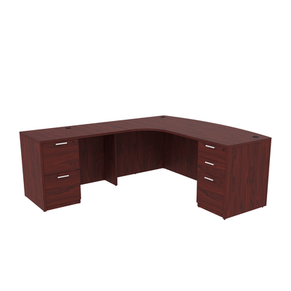 Kai Line Left-Handed Extended Corner Bow Front L-Desk with Double Full Pedestals