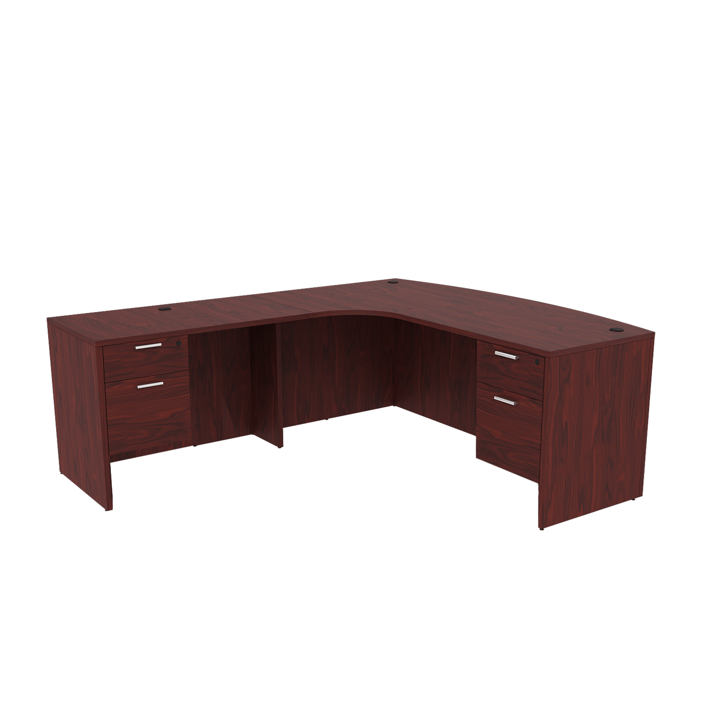 Kai Line Left-Handed Extended Corner Bow Front L-Desk with Double Suspended Pedestals