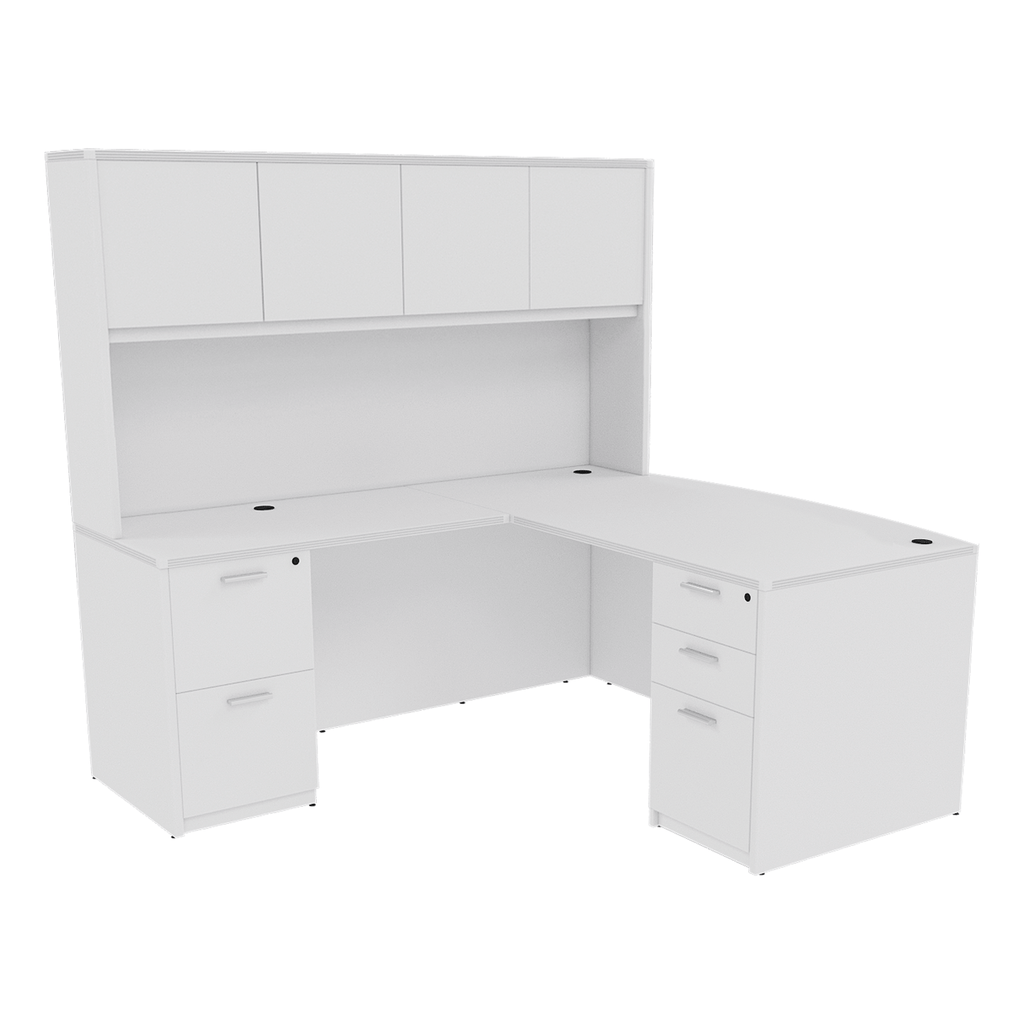 Kai Line Reversible Bow Front L-Desk with Double Full Pedestals with 4 Door Wood Hutch