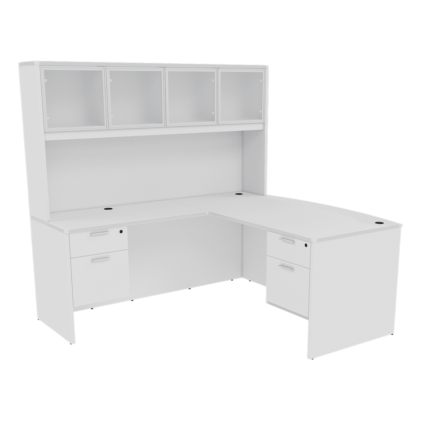 Kai Line Reversible Bow Front L-Desk with Double Suspended Pedestals with 4 Door Glass Hutch