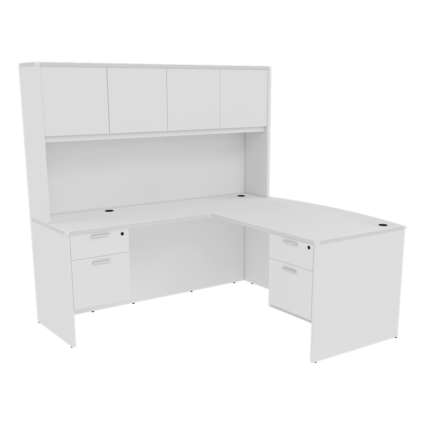 Kai Line Reversible Bow Front L-Desk with Double Suspended Pedestals with 4 Door Wood Hutch