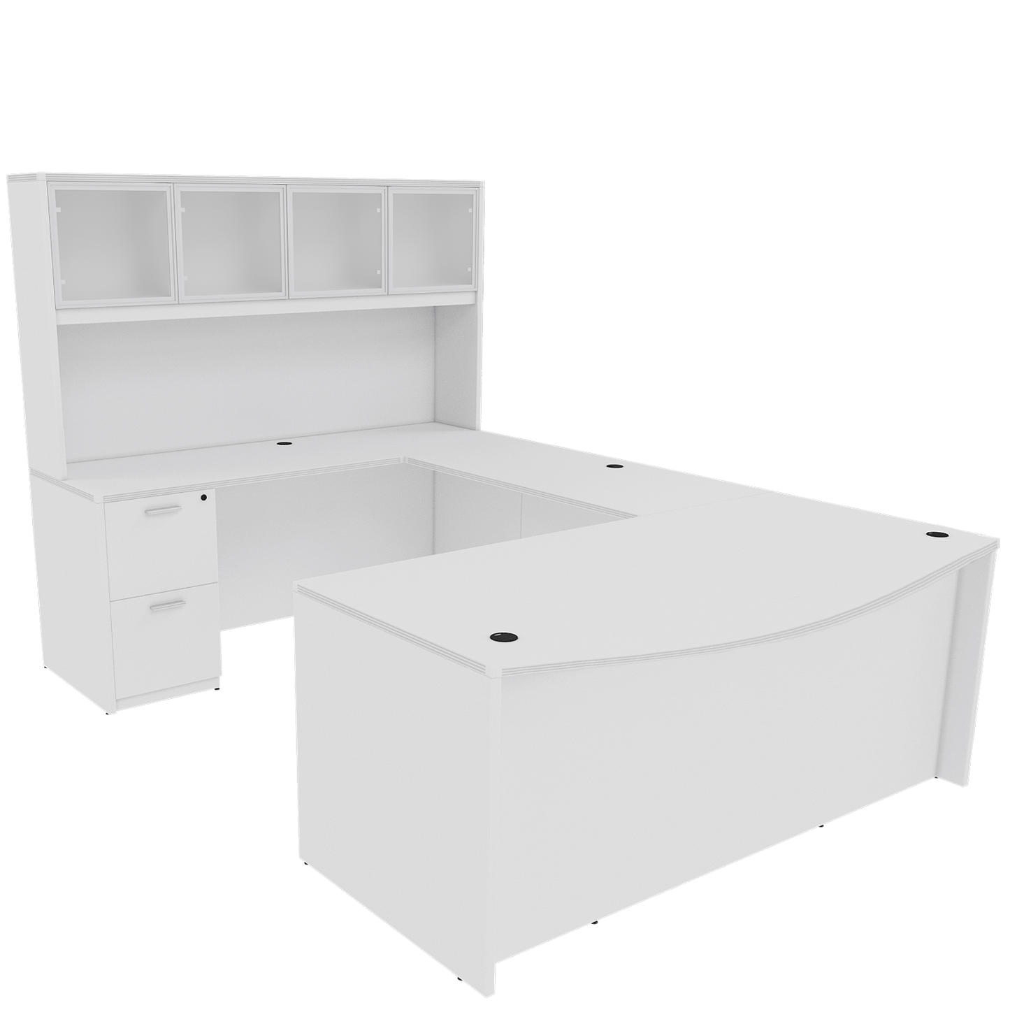 Kai Line Reversible Bow Front U-Desk with Double Full Pedestals with 4 Door Glass Hutch