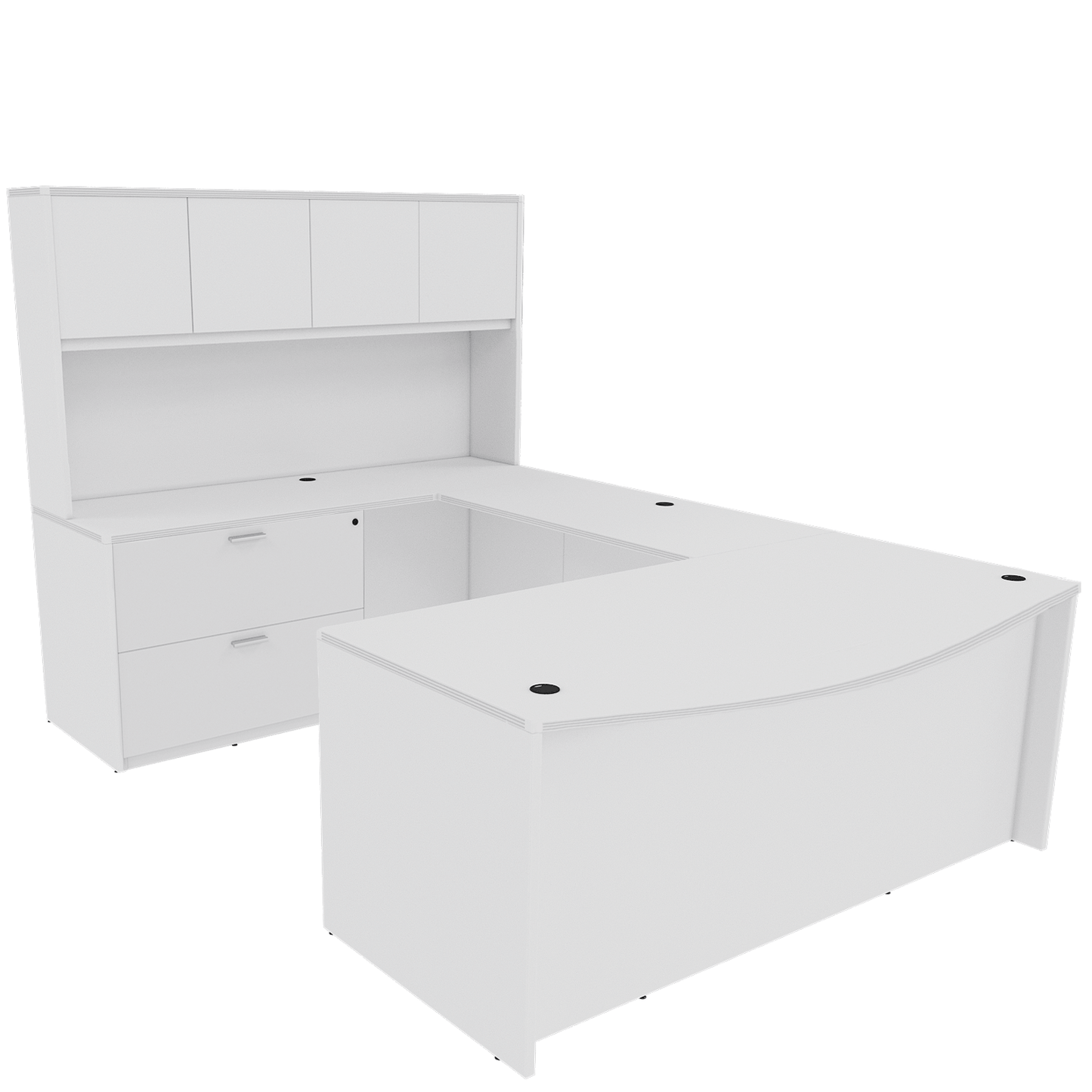 Kai Line Reversible Bow Front U-Desk with Full Pedestal, Lateral File, and 4 Door Glass Hutch