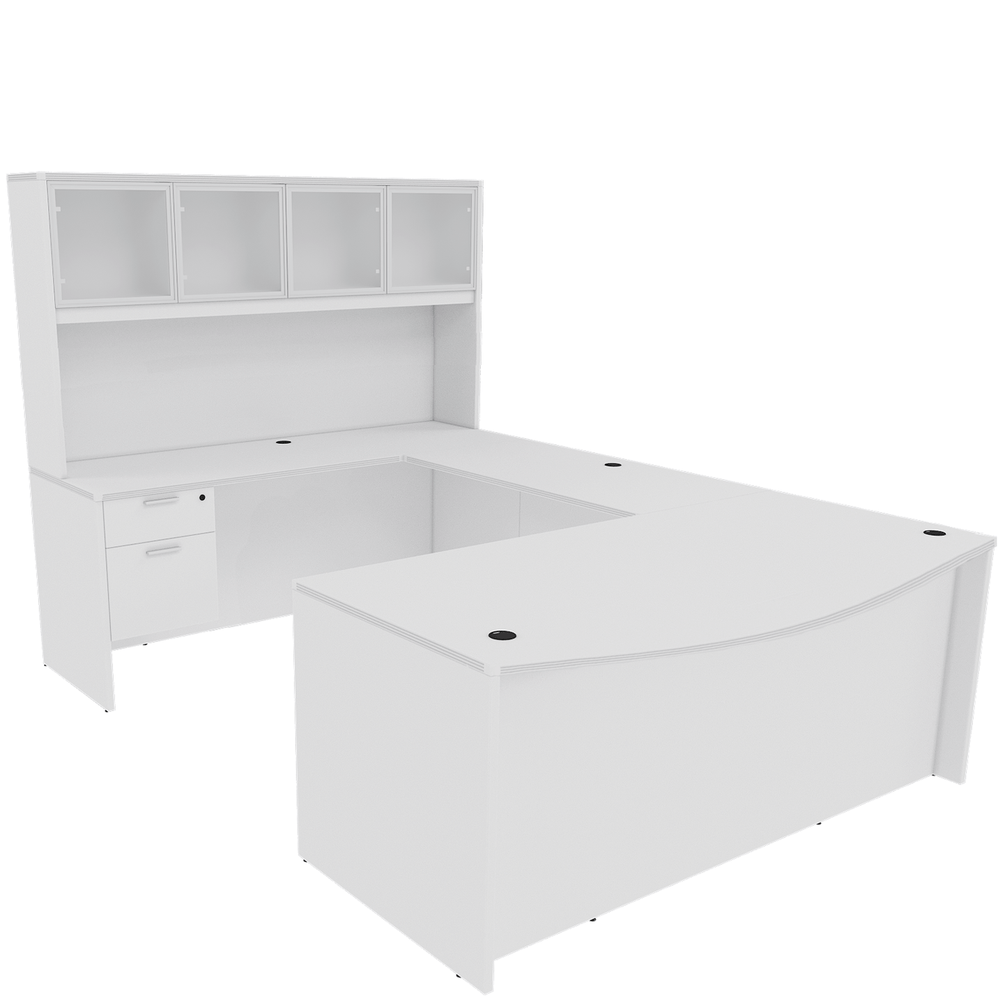 Kai Line Reversible Bow Front U-Desk with Double Suspended Pedestals with 4 Door Glass Hutch