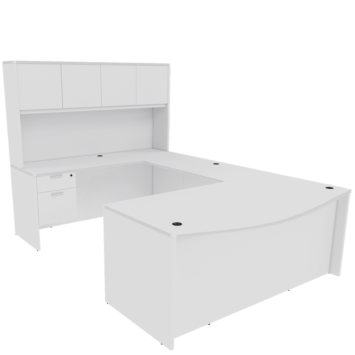 Kai Line Reversible Bow Front U-Desk with Double Suspended Pedestals with 4 Door Wood Hutch