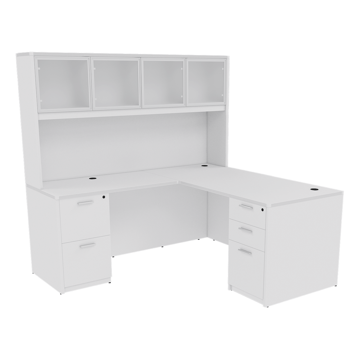 Kai Line Reversible L-Desk with Double Full Pedestals with 4 Door Glass Hutch