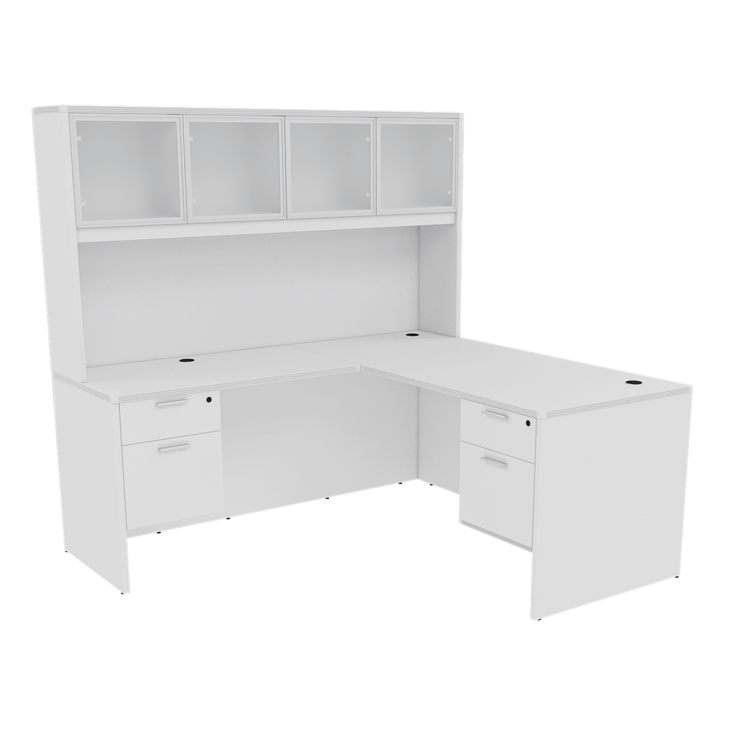 Kai Line Reversible L-Desk with Double Suspended Pedestals with 4 Door Glass Hutch