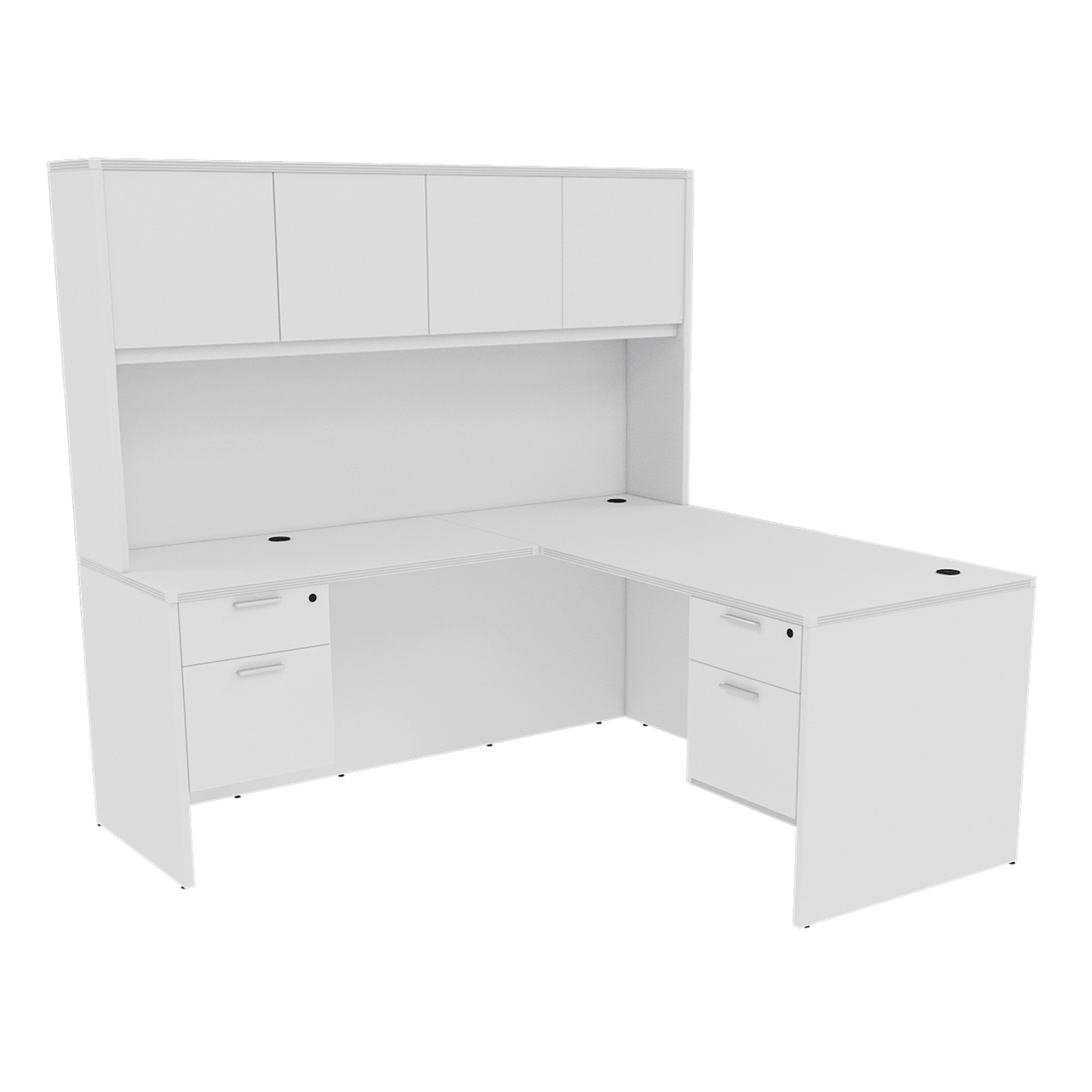 Kai Line Reversible L-Desk with Double Suspended Pedestals with 4 Door Wood Hutch