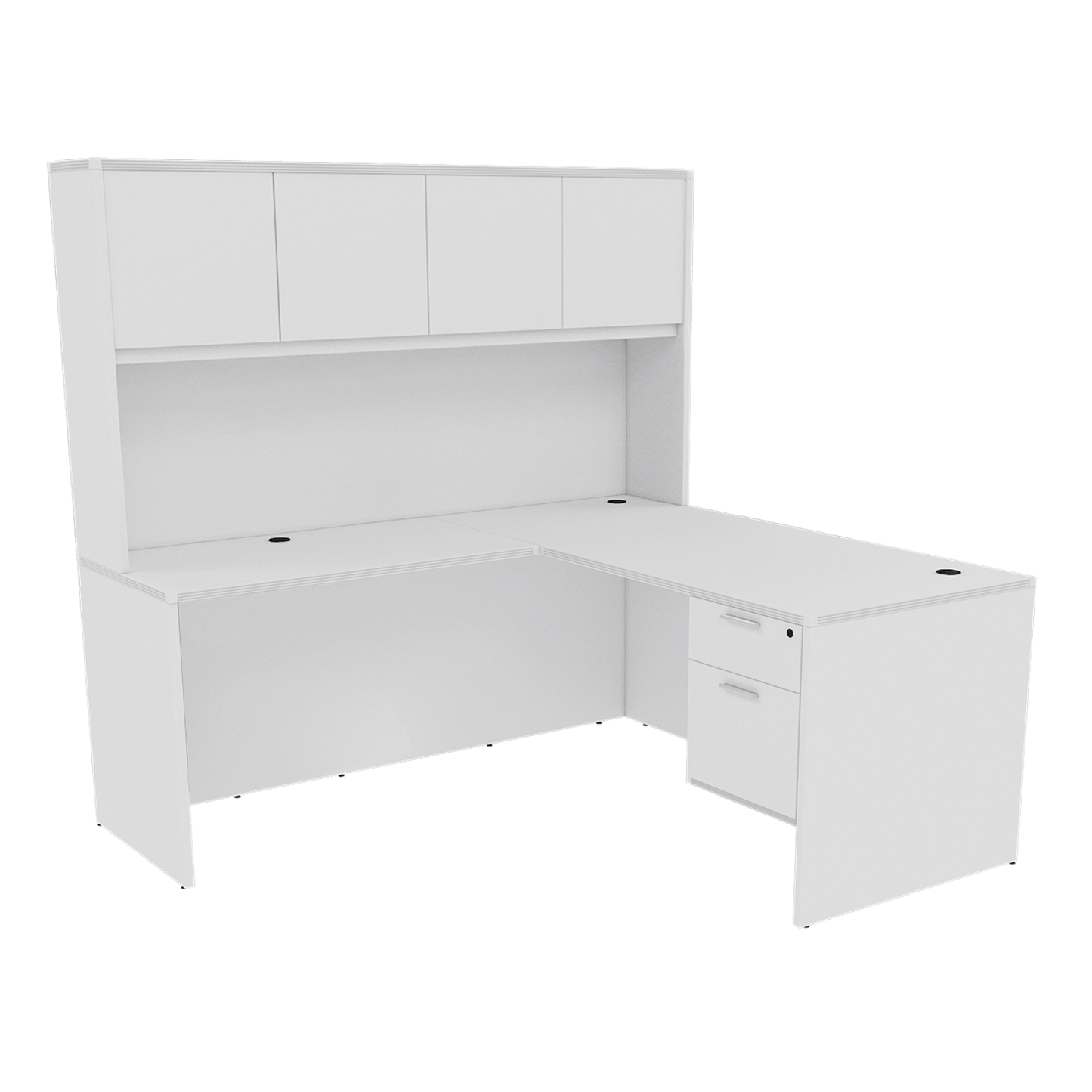 Kai Line Reversible L-Desk with Single Suspended Pedestal with 4 Door Wood Hutch