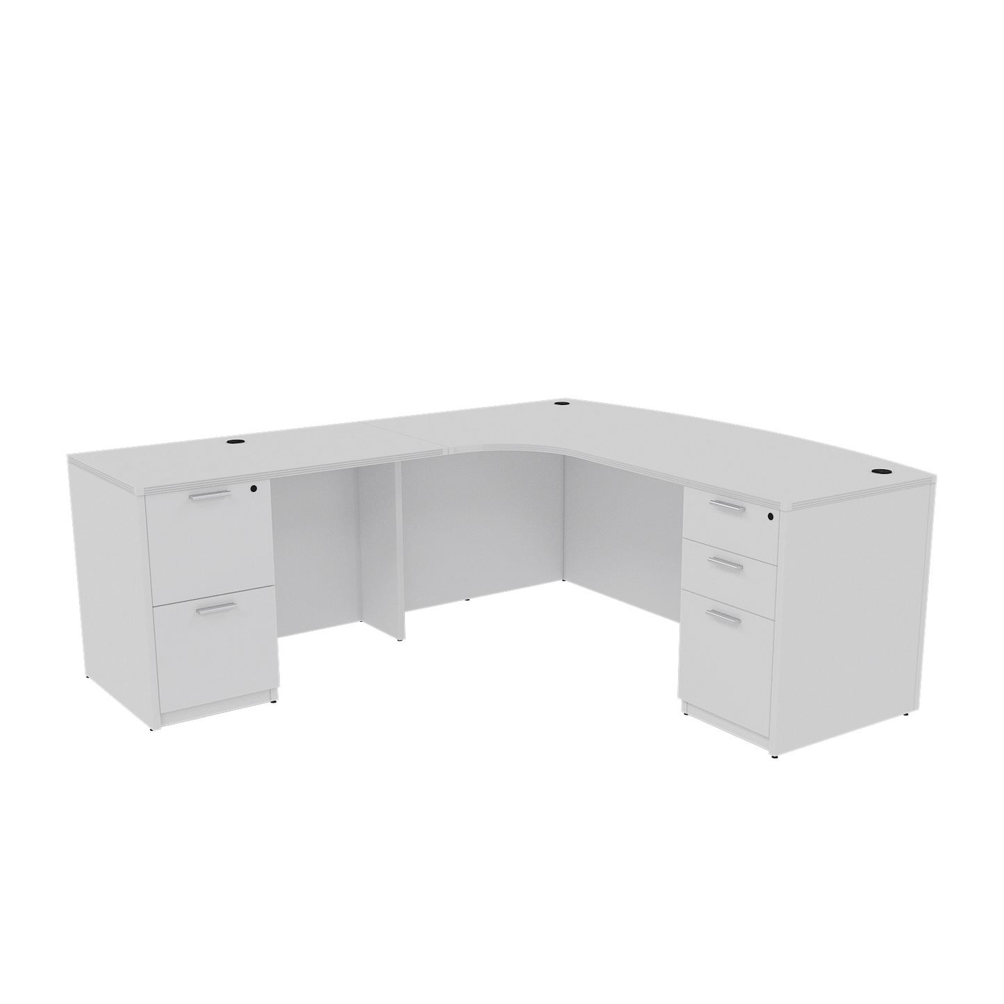 Kai Line Left-Handed Extended Corner Bow Front L-Desk with Double Full Pedestals