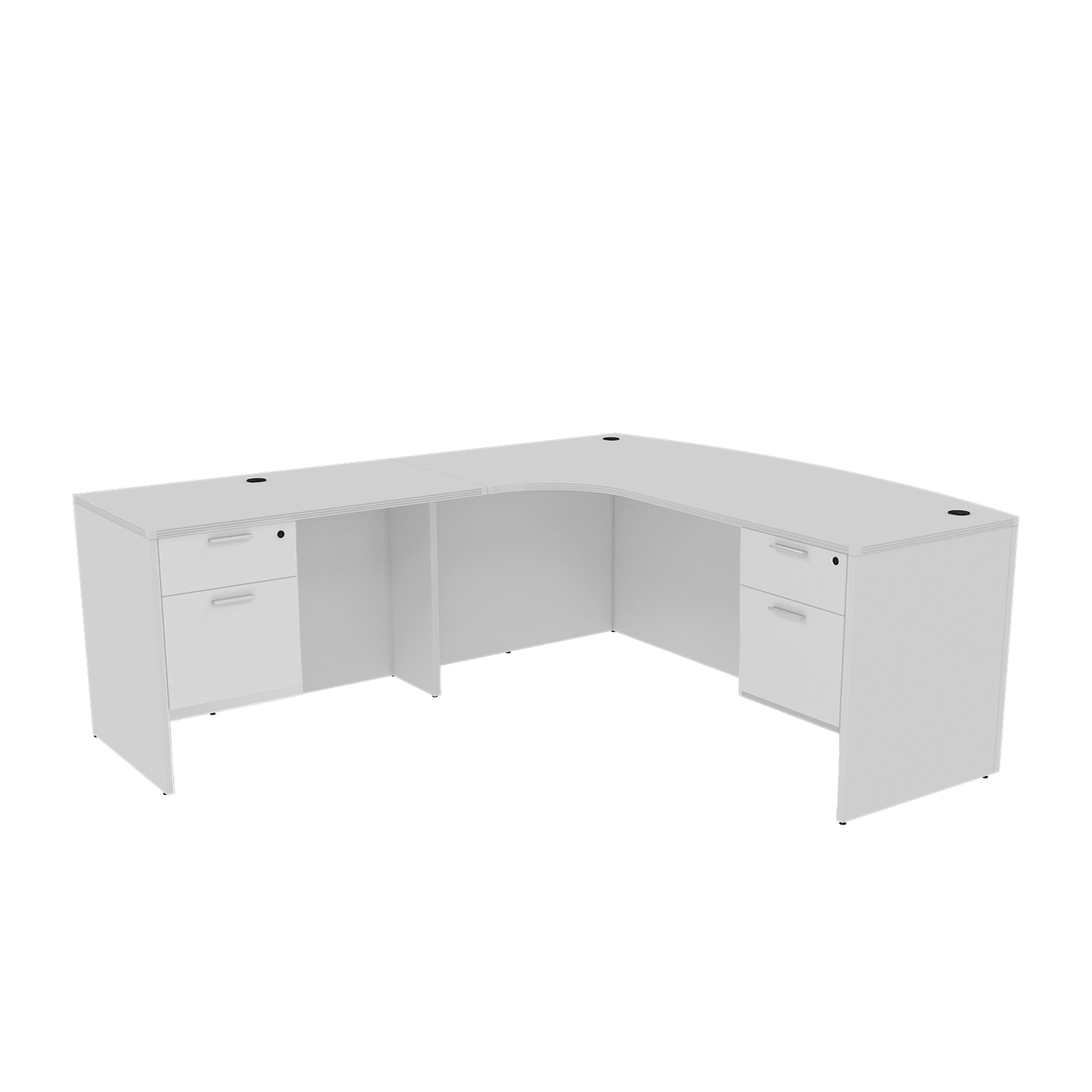 Kai Line Left-Handed Extended Corner Bow Front L-Desk with Double Suspended Pedestals