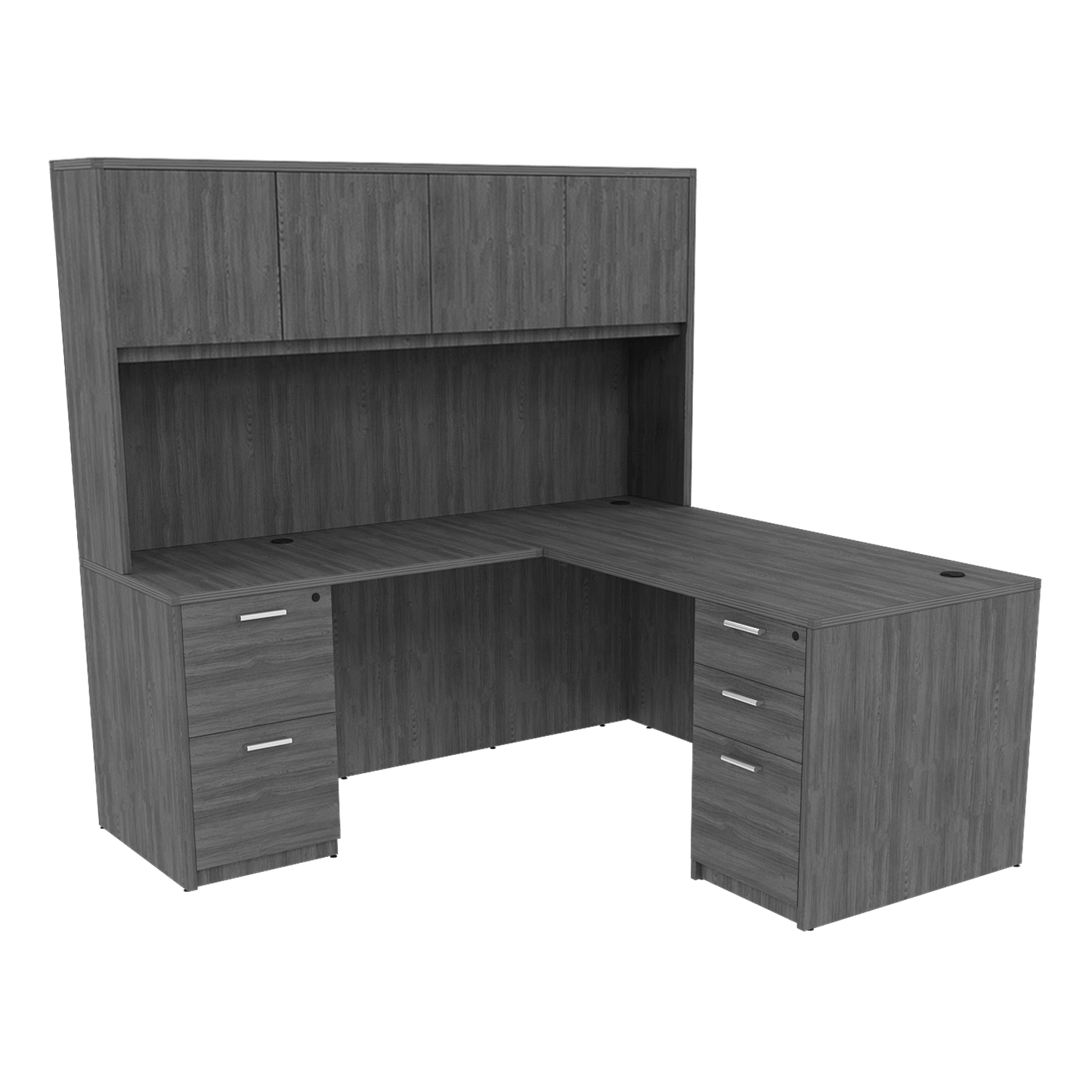 Kai Line Reversible L-Desk with Double Full Pedestals with 4 Door Wood Hutch