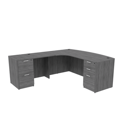 Kai Line Left-Handed Extended Corner Bow Front L-Desk with Double Full Pedestals