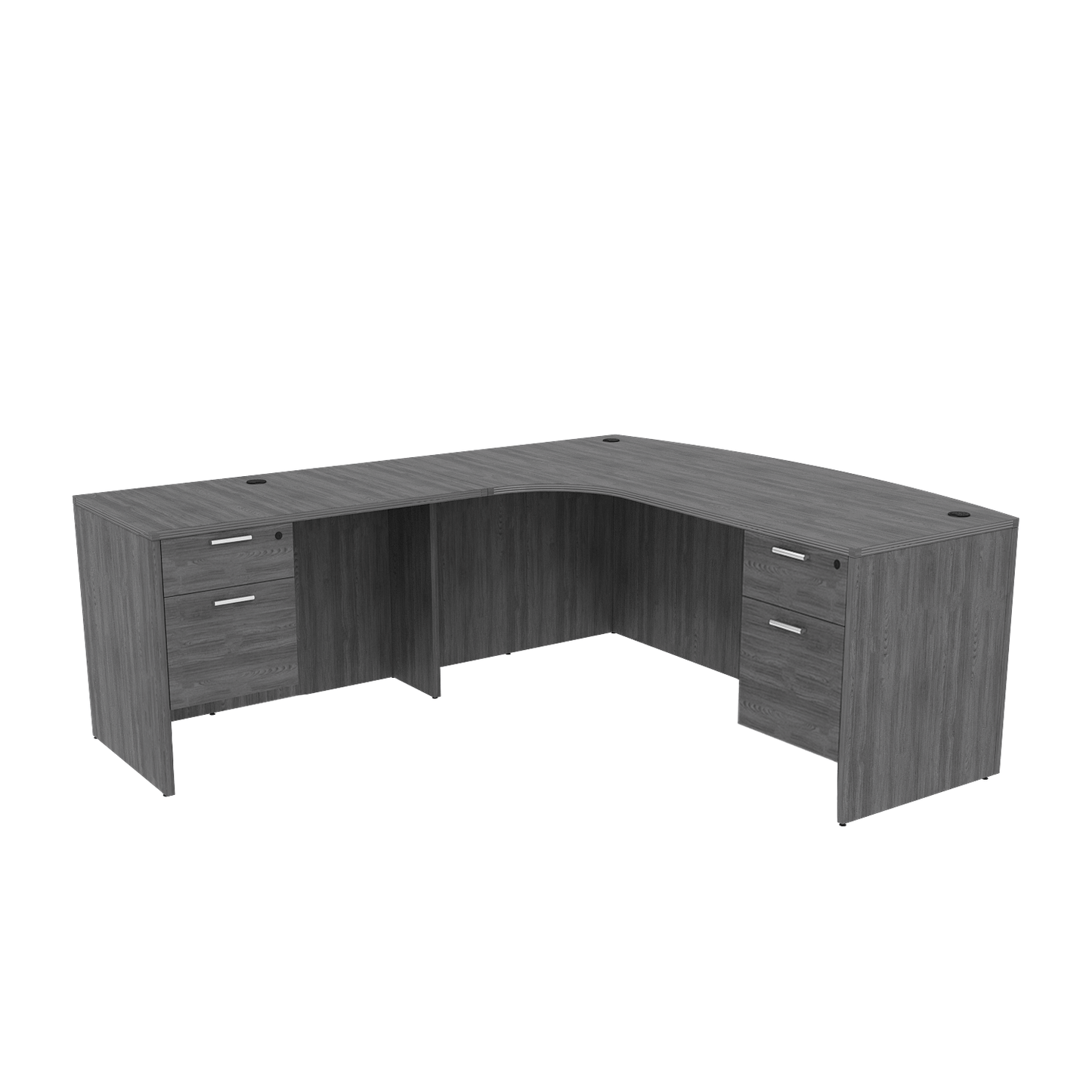 Kai Line Left-Handed Extended Corner Bow Front L-Desk with Double Suspended Pedestals