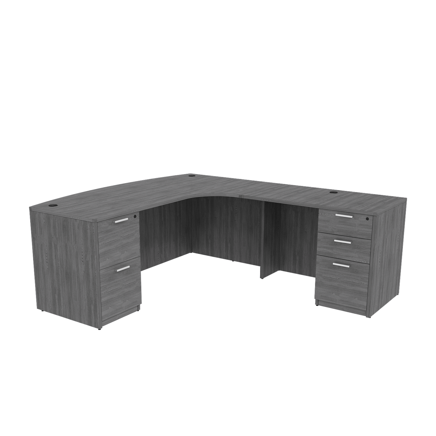 Kai Line Right-Handed Extended Corner Bow Front L-Desk with Double Full Pedestals