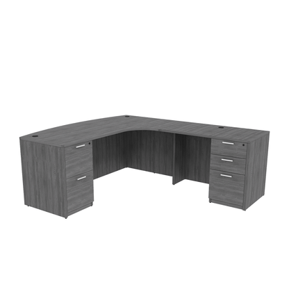 Kai Line Right-Handed Extended Corner Bow Front L-Desk with Double Full Pedestals