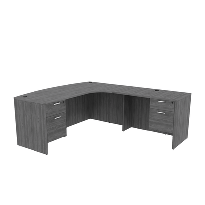 Kai Line Right-Handed Extended Corner Bow Front L-Desk with Double Suspended Pedestals