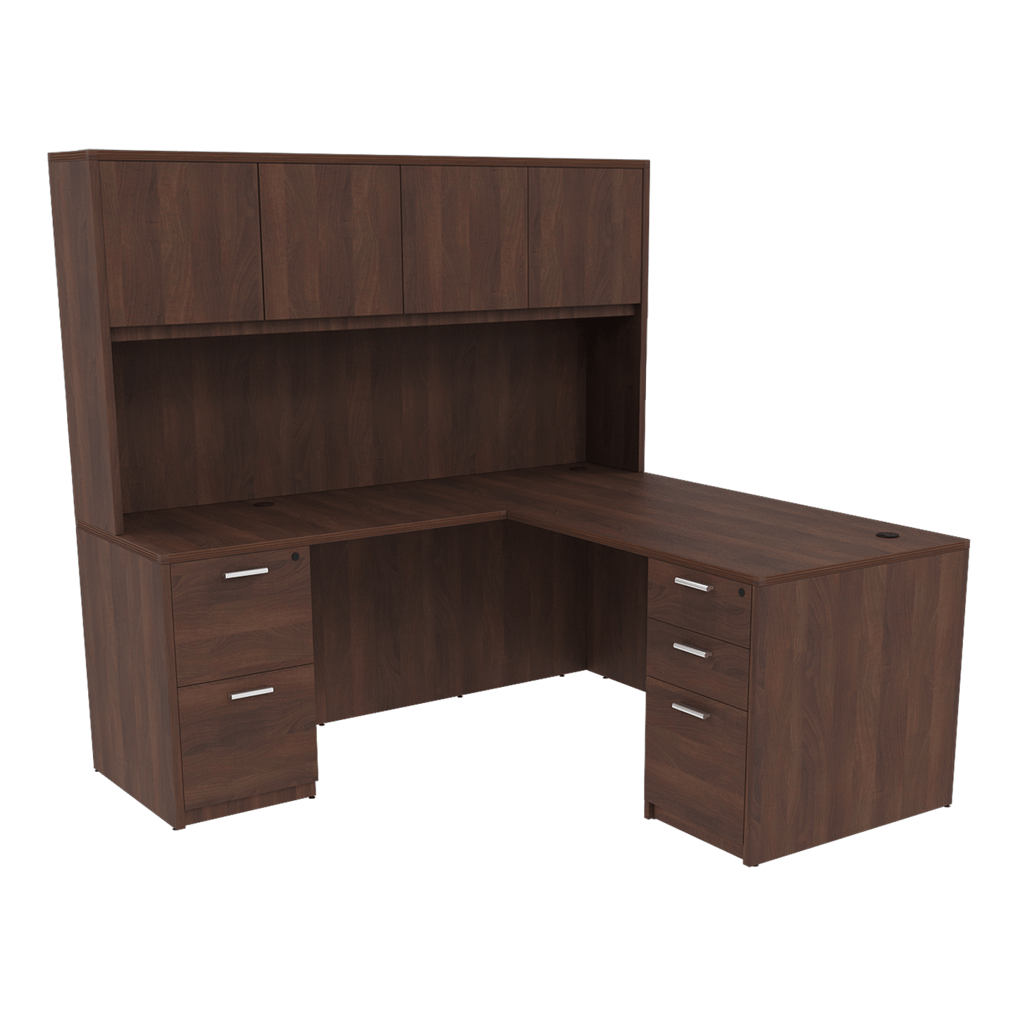 Kai Line Reversible L-Desk with Double Full Pedestals with 4 Door Wood Hutch