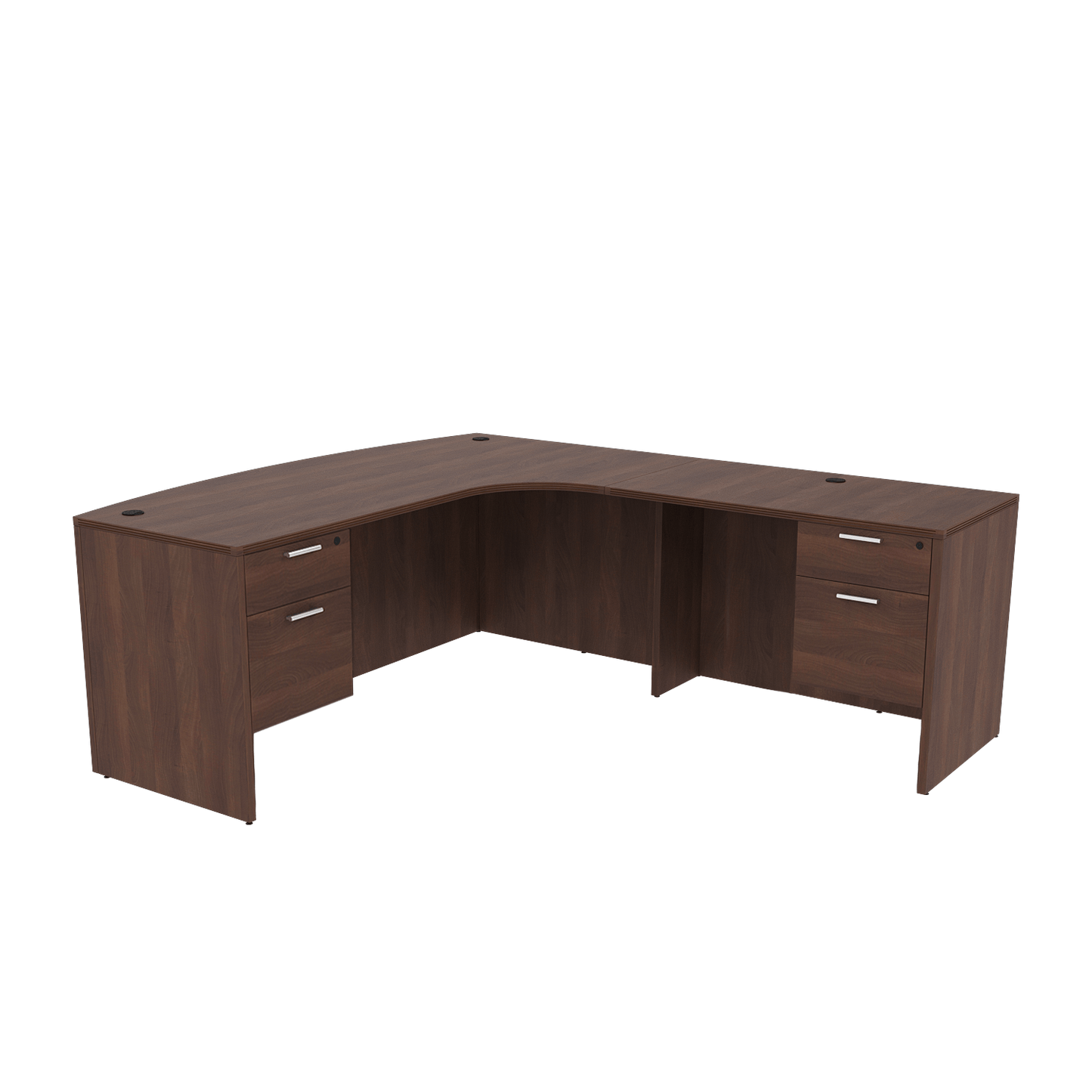 Kai Line Left-Handed Extended Corner Bow Front L-Desk with Double Suspended Pedestals