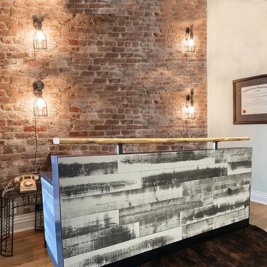 Reception Counter Solutions White Washed Memphis Reception Desk - Reclaimed Wood Reception Desk- Rustic Reception Desk