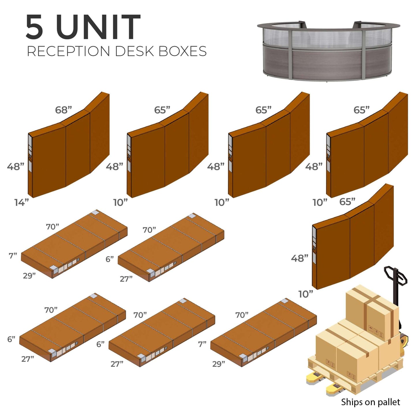 Linea Italia Curved Reception Desk with Polycarbonate 5 Units