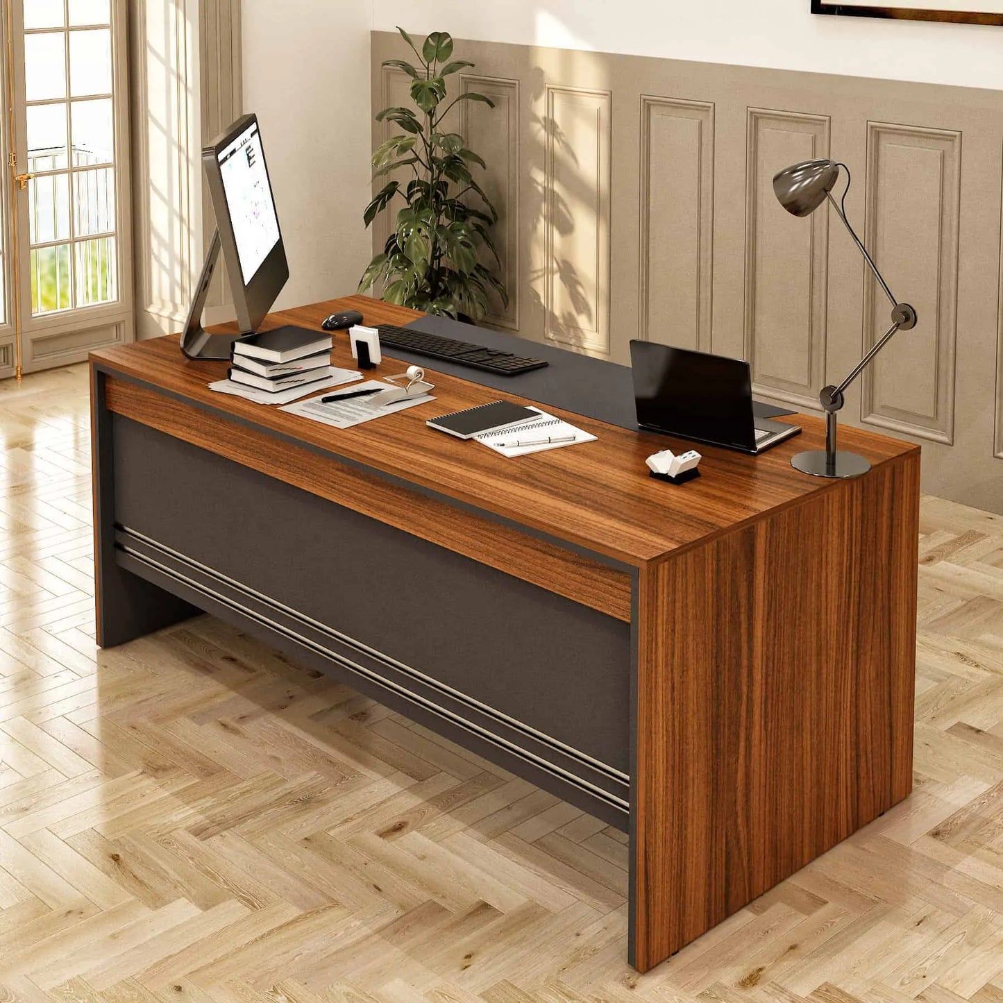 Casa Mare ARYA 71″ Modern Home & Office Furniture Desk Rustic Brown & Black