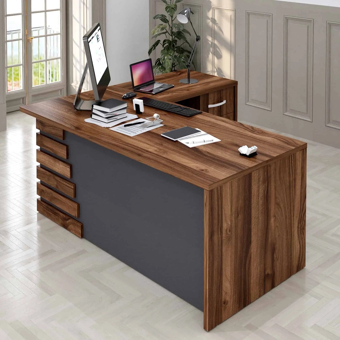 Casa Mare ATLAS 71″ Modern Home & Office Furniture Desk Brown & Black