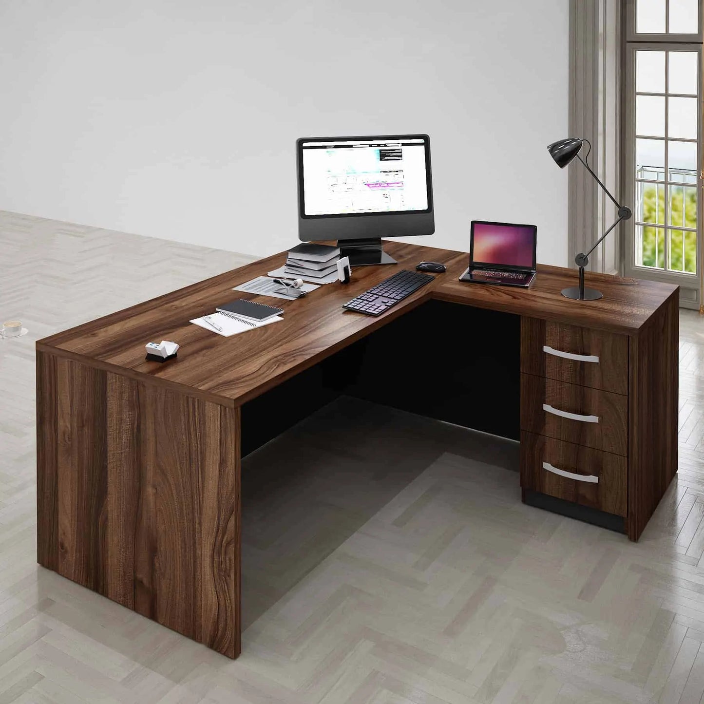 Casa Mare ATLAS 71″ Modern Home & Office Furniture Desk Brown & Black